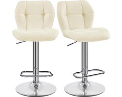 Barkrukken, set van 2, in hoogte verstelbaar, 360 graden draaibaar, barstoelen, keukenstoelen met rugleuning en voetensteun, barstoel, PU-kunstleer, zithoogte 62,5 - 84,5 cm, Beige