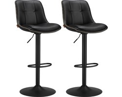 Barkrukken, set van 2, in hoogte verstelbare barstoelen, draaibare keukenkruk, gewatteerde PU-overtrek, met rugleuning en voetensteun, eetkamer, toonbank, staal, inktzwart