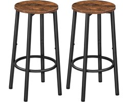 Barkrukken Set van 2 - Ronde Bar Stoelen met Voetsteun - Industrieel Design - Voor Eetkamer, Keuken en Feest - Metalen Frame - Rustiek Bruin - Stapelbaar.
