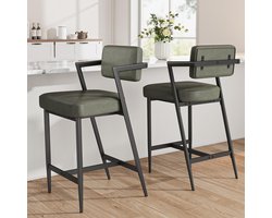 Barkrukken Set van 2 - Zithoogte 65 cm - Groen PU-Leder - Industrieel Design - Met Rugleuning & Voetensteun - Belastbaar tot 181 kg