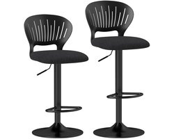 Barkrukken set van 2 - Zwart - Barkrukken - Barkruk - Barkrukken met Rugleuning - 360° draaibaar - In hoogte Verstelbaar