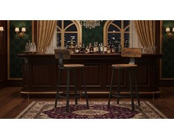 Barkrukken Set van 4 – House&Garden Industrial Vintage Barstoelen 63 cm Zithoogte – Metaal & Vintage Bruin – Met Rugleuning en Voetensteun – Keukenstoel voor Kookeiland, Bar & Eetkamer – Zwart Frame