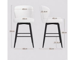Barkrukken Set van 4 – House&Garden Luxe Draaibare Barstoelen met Rugleuning – 66 cm Zithoogte – Kunstleer Lichtgrijs – Metalen Frame – Mid-Century Modern Design