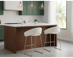 Barkrukken Set van 4 | House&Garden Luxe Moderne Chenille Barstoelen met Rugleuning | Comfortabele Keuken- en Huisbarstoelen | Metaal Zilver Frame, Wit | Stijlvolle Barkrukken voor Keukeneiland & Ontbijtbar