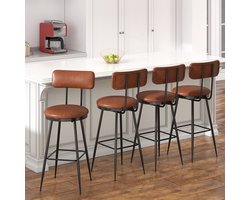 Barkrukken set van 4 stuks - Gestoffeerde zitting - Metalen frame - Gestoffeerde rugleuning - Antislippoten - 85x38 cm (LxB) - Vintage stijl - Bruin