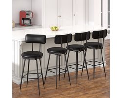 Barkrukken set van 4 stuks - Gestoffeerde zitting - Metalen frame - Gestoffeerde rugleuning - Antislippoten - 85x38 cm (LxB) - Vintage stijl - Zwart