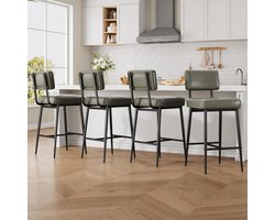 Barkrukken Set van 4 - Zithoogte 65 cm - Groen PU-Leder - Industrieel Design - Met Rugleuning & Voetensteun - Belastbaar tot 181 kg
