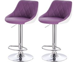 Barkrukken Terra - Met rugleuning - Kunstleer - Set van 2 - Keuken - Barstoelen ergonomisch - Paars - Verstelbaar in hoogte - Zithoogte 60-82cm