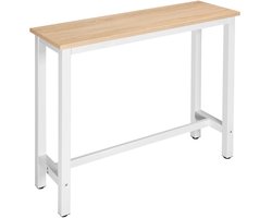 Barkruktafel – 120x40x100 cm – Licht eiken – Hoge bartafel met metalen poten – Met voetensteun – E1 MDF tafelblad – Ruimtebesparend – Multifunctioneel voor keuken, eetkamer of woonkamer – 100 kg draagkracht