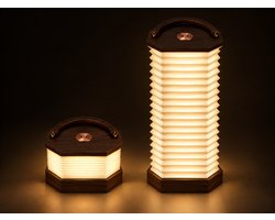 Barmel Originele oplaadbare Japandi Lamp - Hang- & Tafellamp - Opvouwbaar - Draadloos - Sfeerlamp - Dimbaar - Walnoot - Binnen - Buiten - Campinglamp - Sfeerverlichting