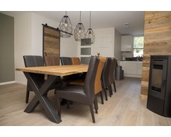 Barnwoodweb Eikenhout Boomstam Eettafel - 200x100 cm - Rechthoekig met X-Poot Onderstel - Robuuste Uitstraling