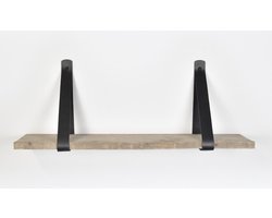 Barnwoodweb Wandplank - Authentiek Oud Steigerhout - Zwart Lederen Plankdragers - Rustieke Boekenplank 100cm