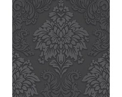 Barok behang Profhome 368984-GU vliesbehang licht gestructureerd in barok stijl glinsterend zwart zilver grijs 5,33 m2