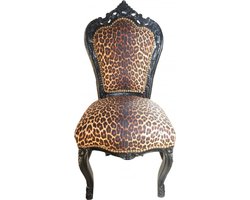 Barok Eetkamerstoel - Luxe Stoel - Stijlvol Zitten - Handgemaakt Design - Hoogte 108 cm - Léopard Zwart