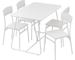 Baroni Home Vierkante eettafelset met 4 stoelen, modern design, licht, voor binnen en buiten, eetkamer, restaurant, van MDF en staal, eenvoudige montage, wit