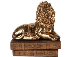 Baroque - Decoratief beeld of figuur - Beeld Leeuw op Boeken 21 cm - Goud - Resin - 21x13.5x19.5 - Polyresin
