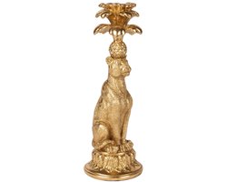 Baroque - Decoratief beeld of figuur - Kandelaar Luipaard 23,5 cm - Goud - Resin - 23.5x9x8.5 - Polyresin