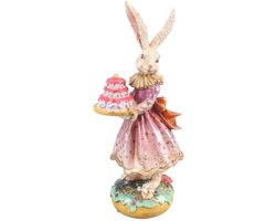Baroque - Decoratief beeld of figuur - Konijn met Taart 28,5 cm - Roze - Resin - 28.5x12.5x9.5 - Polyresin