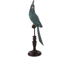 Baroque - Decoratief beeld of figuur - Papegaai op Stok 35 cm - Blauw - Resin - 35x13x10 - Polyresin