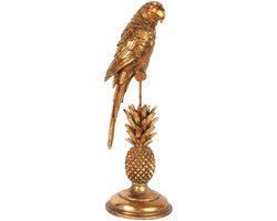 Baroque - Decoratief beeld of figuur - Papegaai op Voet 33 cm - Goud - Resin - Polyresin+glass
