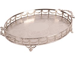 Baroque - Decoratief dienblad - Dienblad met Handvat 38 cm - Zilver - Koper / Glas - 6x38x24 - Brass+glass