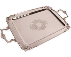 Baroque - Decoratief dienblad - Dienblad met Handvat 49 cm - Zilver - Koper - 3x49x27 - Steel+glass