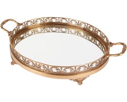 Baroque - Decoratief dienblad - Dienblad met Spiegel 50 cm - Goud - Koper - 9x31x50 - Brass+glass