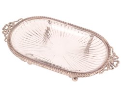 Baroque - Decoratief dienblad - Dienblad Ovaal 18 cm - Zilver - Koper / Glas - 5x18x18 - Brass+glass