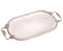 Baroque - Decoratieve schaal - Dienblad met Handvat 26 cm - Zilver - Koper / Glas - 4x26x26 - Brass+glass