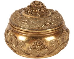 Baroque - Opberger - Opbergdoosje Bloemen 9 cm - Goud - Resin - 9x11.5x11.5 - Polyresin