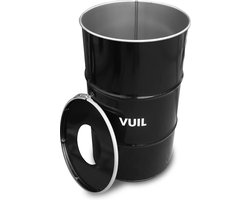 Barrelkings BinBin vuil 120 liter grote prullenbak met gat deksel- industriële zwarte metalen prullenbak- Tuin-Terras-Kantine-School-Supermarkt-Tankstation olievat afvalbak.