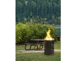 Barrelkings industrieel Vuurton- vuurkorf-tuinhaard-olieton- 60 liter metalen olievat zwart 40x58 cm