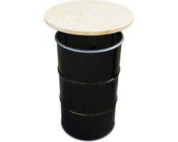 Barrelkings - Industriële Statafel - Zwart Metaal Olievat - Ø48x95 cm - 120L - Houten Tafelblad - Bijzettafel Bartafel