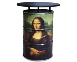 Barrelkings - Statafel Mona Lisa/Da Vinci Design - Metaal Olievat - Ø80x105 cm - 200L - Zwart Rond Tafelblad - Decoratief