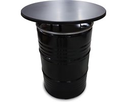 Barrelkings - Statafel/Bartafel - Zwart Metaal Olievat - Ø80x105 cm - 200L - Zwart Tafelblad - Binnen & Buiten
