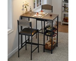 Barset – Barkrukken – Bartafel – Eettafel – Bistroset – Compact Design – PU-Leder Zitting – Grijs – Stevig Metaal – Ruimtebesparend