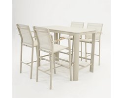 Barset Eos met 4x barstoel Quenza crème