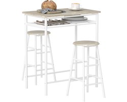 Barset - Staande Tafel met 2 Krukken - Eettafel - Krukken - 1 Cafétafel met Opbergplank - 2 Krukken - Industriele Stijl