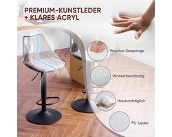 Barstoel 2er Set Novihome Transparante Draaibare Barkrukken met Rugleuning, PU-leer, In Hoogte Verstelbaar en 360° Draaibaar, Barstoelen voor Keuken, Eetkamer, Huisbar (Grijs)