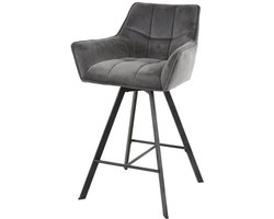 Barstoel Antraciet Bouclé Set Van 2 (Draaibaar) - Grijze Bar Stoel met Comfortabele Zitting (Zithoogte 69cm) - Luxe Antraciet Bouclé Teddy Hoge Stoel - Industrieel Barkruk (57x53x96) Draaibaar met Armleuningen