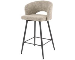 Barstoel Beige Bouclé Set Van 2 - Beige Bar Stoel met Comfortabele Zitting en Ronde Rugleuning (Zithoogte 69cm) - Luxe Beigekleurige Bouclé Teddy Hoge Stoel - Industrieel Barkruk (51x50x94)