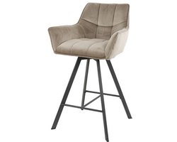 Barstoel Champagne Set Van 2 (Draaibaar) - Taupe Bar Stoel met Comfortabele Zitting (Zithoogte 69cm) - Luxe Champagne Velours Hoge Stoel - Industrieel Barkruk (57x53x96) Draaibaar met Armleuningen