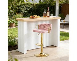 Barstoel - Kruk met Zacht Kussen - Comfortabel - Schuim/Metaal/Fluweel - Roze