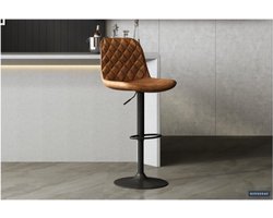 Barstoel 'Madrid' PU Cognac, Poten metaal en bekleding PU vintage,