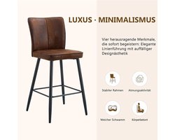 Barstoel set 2 stuks – HomeByNicole moderne keuken- en barkrukken met rugleuning, kunstleren zitkussen en stabiel metalen frame, antislip voetsteun, ideaal voor keuken, bar of eetkamer – Bruin & Zwart.