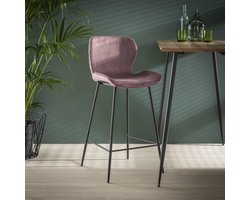 Barstoel - set van 4 - Gael - Velvet - Roze - zithoogte 67cm