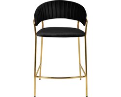 Barstoel Velvet - Zwart - Gouden Onderstel - Zithoogte 66cm - Stoel Turin Luxe - Giga Meubel