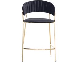 Barstoel Velvet - Zwart - Gouden Onderstel - Zithoogte 66cm - Stoel Turin Luxe - Giga Meubel - Set van 2