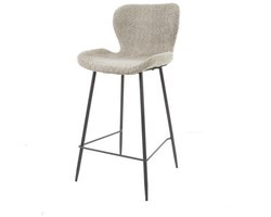 Barstoel Zand Bouclé Set van 4 - Beige Barkruk met Rugleuning en Zachte Teddy Bekleding - Teddy Hoge Stoel in Industriële Stijl - Moderne Barkruk met Comfortabele Kuipvorm (47x51x91) Set Van 4