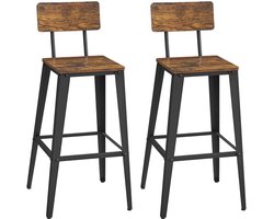 Barstoelen 2-delig, keukenstoelen met rugleuning, stevig en duurzaam metalen frame, eenvoudig te monteren en schoon te maken, geschikt voor bar, keuken en eetkamer, 45,4 x 45,4 x 102,2 cm, bruin + zwart.